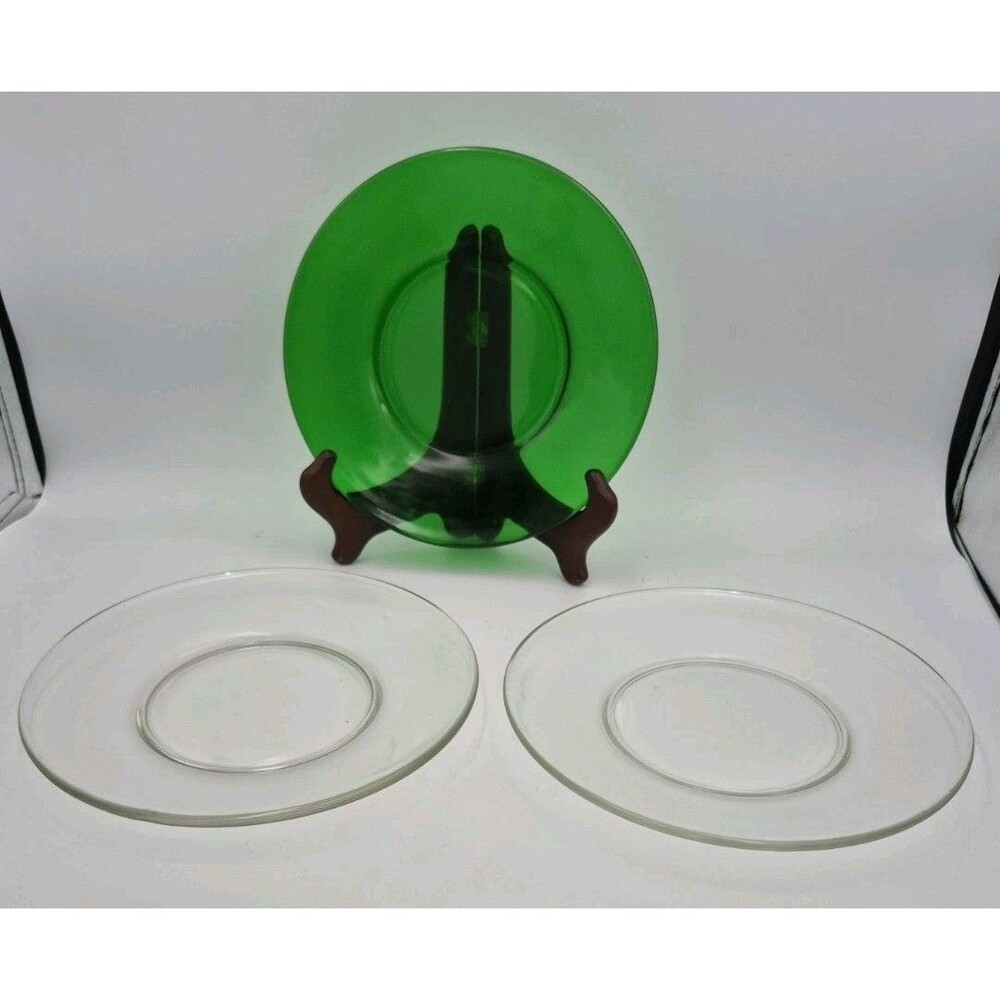 Lot Of 3 With 2 Clear Glass And 1 Green Salad Plates